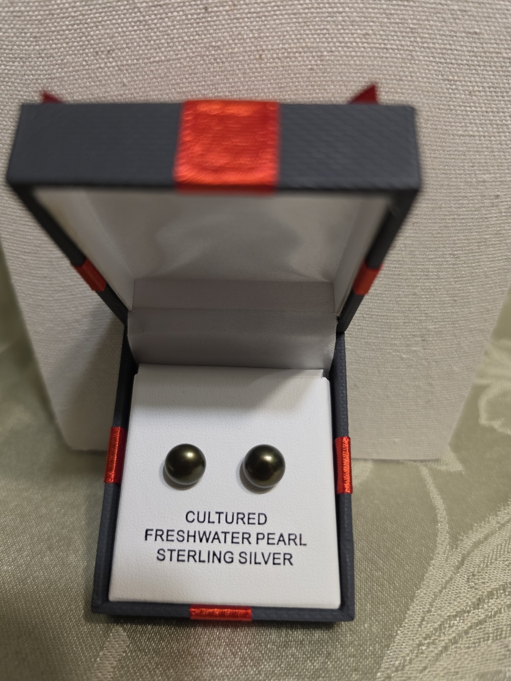 #1293 Cultured Freshwater Pearl Sterling Silver Stud Earrings - Dark Olive Green